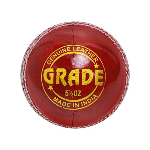 DSC Grade Cricket Leather Ball - Premium Alum Tanned, Four-Piece Professional Match Ball - Standard Weight & Size (Red, Pack of 1)