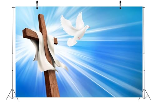 Fondo Fotográfico BELECO 8x6 pies Azul Cielo con Cruz Cristiana miniatura 4