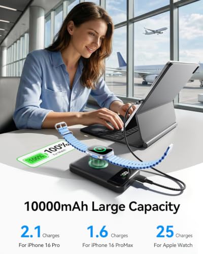 Image of for Magsafe Portable Charger, 10000mAh 22.5W Power Bank for iPhone 17 /16 /15 /14 /13 /12, Travel Essentials USB-C Wireless Magnetic Battery Pack Fast Charging for Apple Watch Ultra /11 /10 /9 /8 /7 /6 /SE