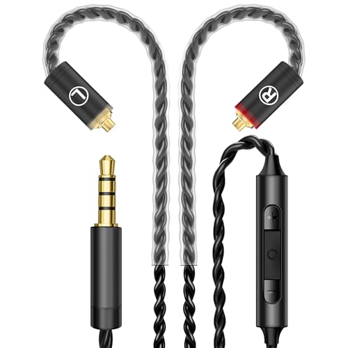 Premium HiFi IEM Cable with Mic – Silver-Plated 3.5mm to MMCX Cable - Lossless Sound for Shure SE215/315/425/535/846 & Vibes 201/202 - Tangle-Free in-Ear Monitor Cable - 55