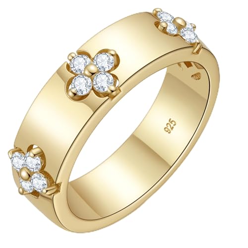 TIMELESSTAR Clover Moissanite Rings for Women Wedding Bands 925 Sterling Silver 14K Gold Plated Non...