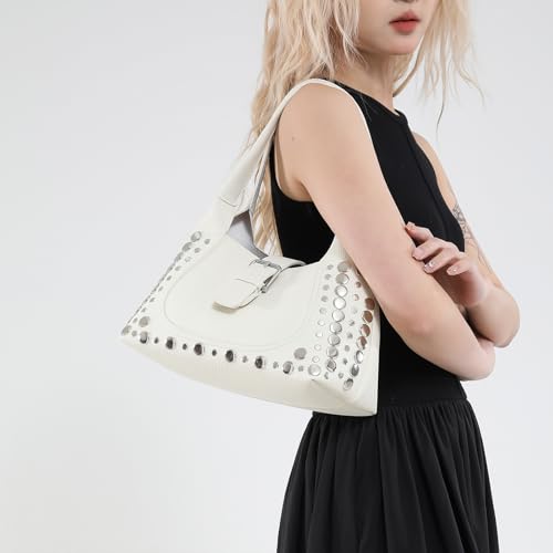 Studded Purses for Women Y2K Shoulder Bag Trendy Punk Purse Faux Leather Hobo Bags 90s Tote Handbag2