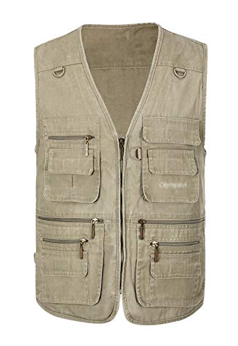 Image of Spanye Mens Safari Travel Photo Vest Outdoor Fishing Multi Pocket Jacket Beige