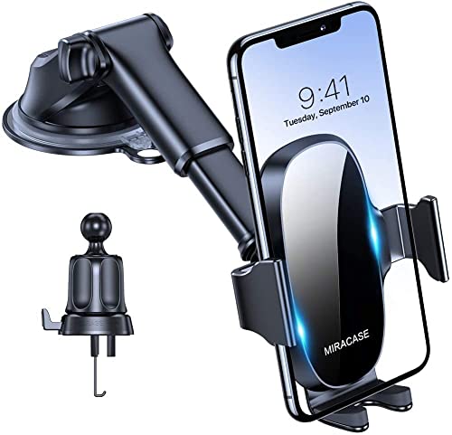 【4-in-1】Miracase Car Phone Holder, Car Phone Mount for Dashboard & Air Vent & Windshield & Desk, Universal Mobile Phone Holder for Car Compatible with iPhone 14 13 12 11 Pro Max XR XS Samsung and More
