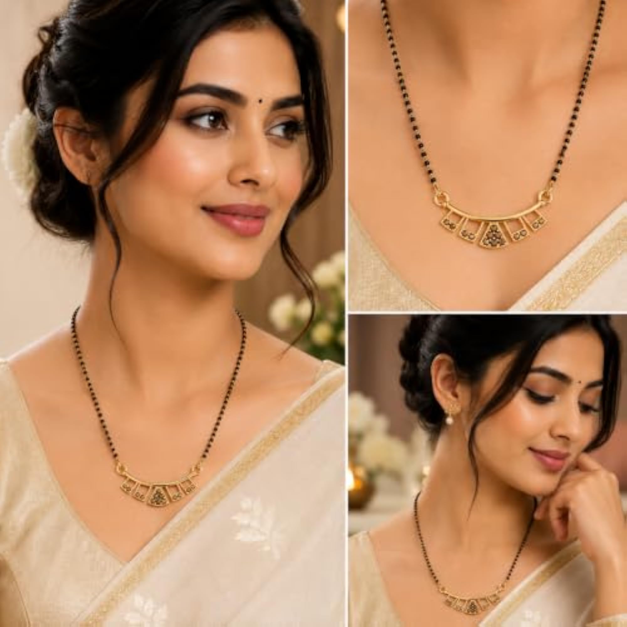 Gold Plated Traditional Mangalsutra with Black Bead Chain