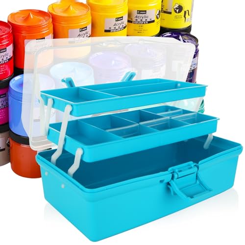 ASelected 3 Layer Craft Storage Box 3 Layers Plastic Cantilever Craft Box Medicine Organizer Tools Cosmetic Pens Sewing Box With 2 Trays For Medicine, Tools, Art Materials,Toy,Cosmetic (Blue)