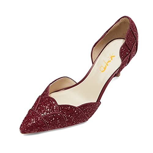 Image of XYD Women's Pumps, Elegant Pointed Toe, D'Orsay Kitten Low Heels, Rhinestone Studs, Slip-On Satin Shoes for Wedding