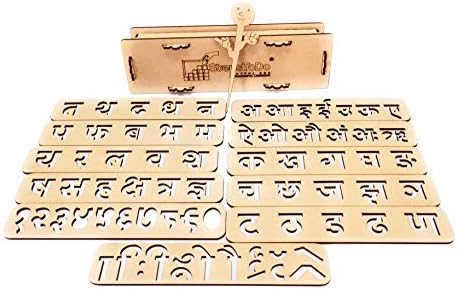 Hindi Writing Kit for Kids – Wooden Alphabet Tracing Stencil with Numbers for Early Literacy