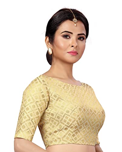 Image of Studio Shringaar Women's Readymade Brocade Elbow Length Sleeves Saree Blouse