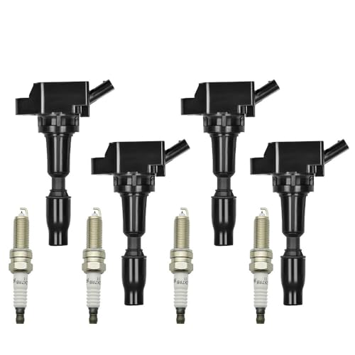 Image of Set of 4 UF764 Ignition Coil Pack with Spark Plugs Compatible with 2015-2019 Hyundai Sonata Hyundai Kia Optima Genesis G70 G80 G90 Kona N Santa Fe Sport Tucson 2.0L 5.0L 2.4L Replace# 27300-2GGA0