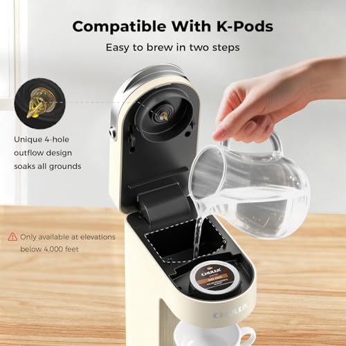 Image of CHULUX Compact Single Cup Coffee Maker for K Cup Pod, Auto Shut-Off, Cream