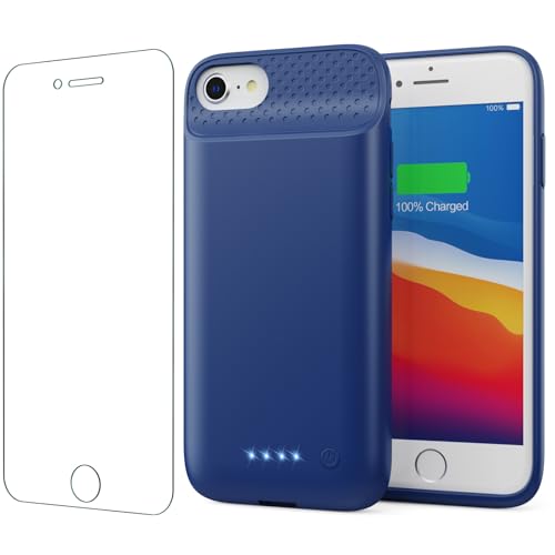 QTshine Battery Case for iPhone 8/7/6s/6/SE (2022/2020),[2025 Upgraded] 7000mAh Ultra-Slim Portable Extended Charger Cover for iPhone 8/7/6s/6/SE (2022/2020) Charging Case (4.7 Inch)-Blue