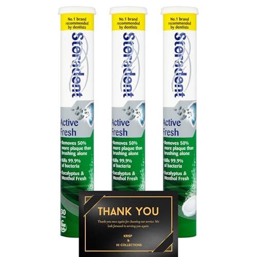 Active Fresh Denture Cleaning Tablets – Eucalyptus & Menthol – 30 Tablets x 3 Pack – Helps Remove Plaque & Stains, Provides Long-Lasting Freshness, Suitable for Full & Partial Dentures