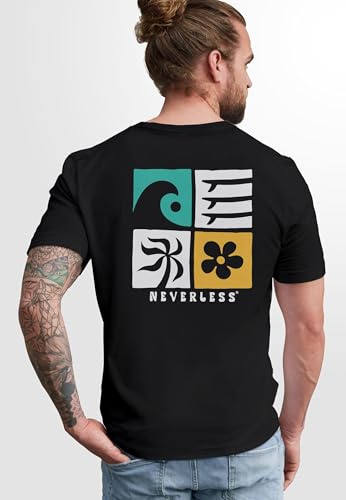 Neverless Herren T-Shirt Backprint Surfing Welle Meer Icon Printshirt Grafik Design Männer Fashion Streetstyle Modeable 