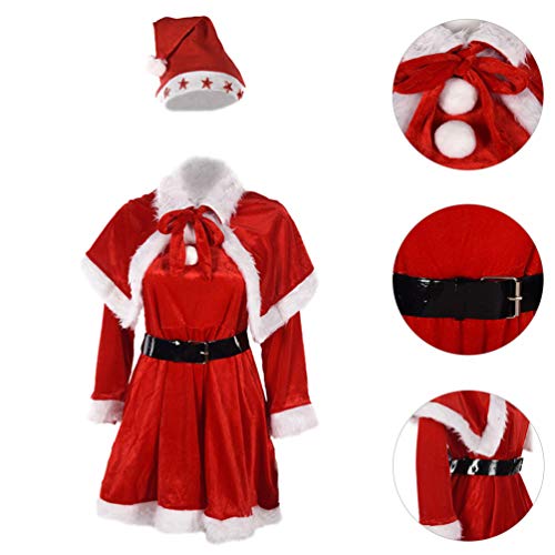 ABOOFAN Fantasia de Papai Noel Feminino Terno de Papai Noel Fantasia de Fantasia de Natal Com Cinto