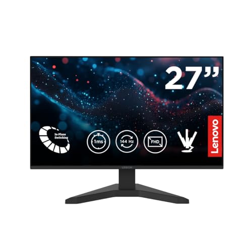 Lenovo Legion R27s Monitor para Juegos de 27 Pulgadas FHD (1920 x 1080) IPS, 1 ms MPRT, 144 Hz, HDMI 2.1 y DisplayPort 1.2, Cable DisplayPort Incluido, Color Negro Cuervo