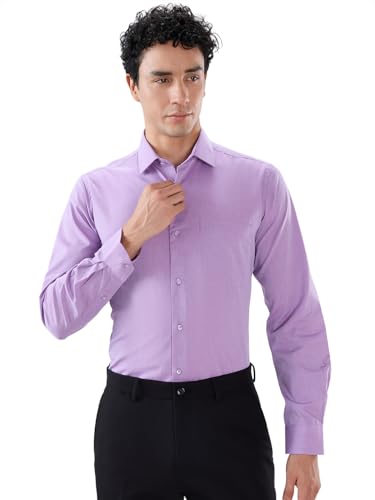 Image of Raymond Men Regular Fit Fil-A-Fil Pattern Pure Cotton Semi Cutaway Collar Full Sleeve Formal Shirt Violet