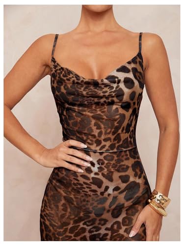 Image of GORGLITTER Women's Animal Zebra Tiger Print Maxi Dresses Y2K Cowl Neck Beach Vacation Summer Cocktail Formal Sundress