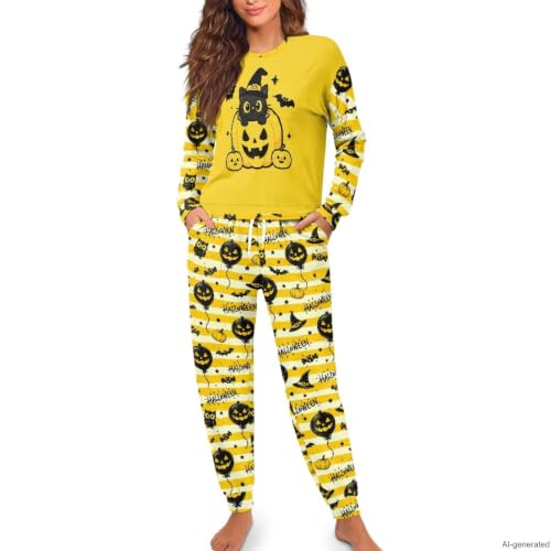 Image of Women's 2 Piece Printed Pajama Set Long Sleeve Sleepwear Set with Long Pants Casual Lounge Sets with Pocket