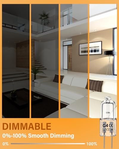 BROTOU G4 Halogen Bulbs, 20W 12V 300LM 2800K Warm White 2 Pin Clear Capsule Lamp Bulbs, Dimmable [Energy Class G] (4) - Image 2