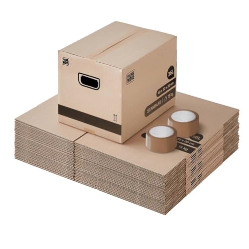 Pack and Move - Lot de 30 cartons déménagement livres avec poignées + 1 adhésif GRATUIT