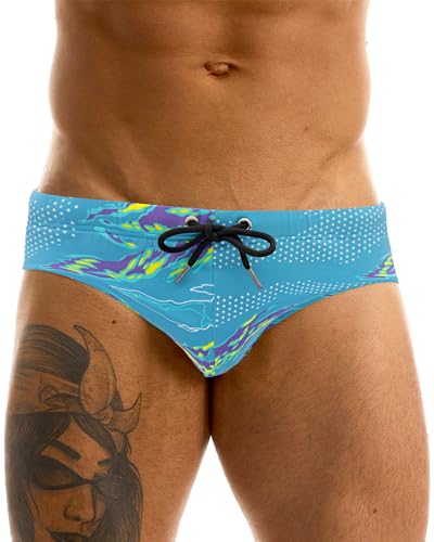 MIZOK Men's Sexy Hot Print Bikini Swimsuit Swimwear Fashion Quick Dry Beach Swim Brief Blue S