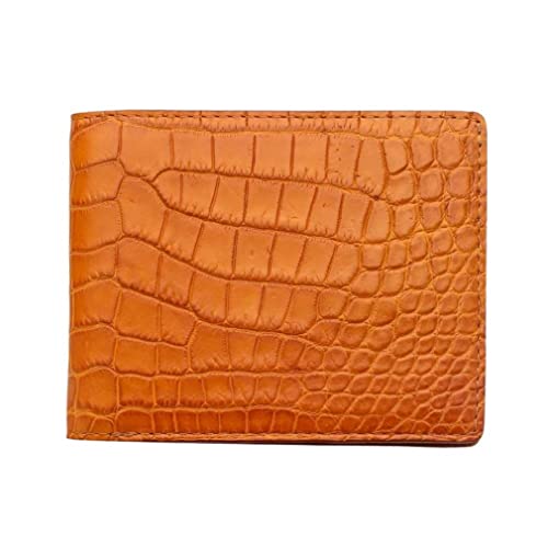 Light Brown Crocodile Mens Wallet, Gold, Medium