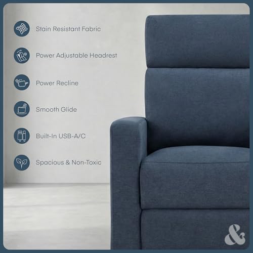 Nurture& The Glider Premium Power Recliner Nursery Glider Chair with Adjustable Head Support | Designed with a Thoughtful Combination of Function and Comfort | Built-in USB Charger (Navy)