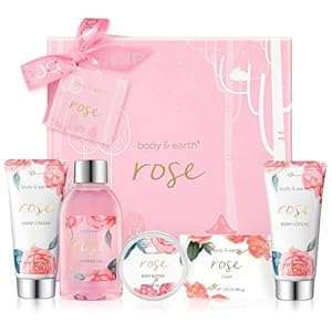 Bath and Body Gift Set for Women, Body & Earth 5 Pcs Rose Spa Gifts for Women, Self Care Kit, Lotion Set for Her,Mothers Day Presents for Mom