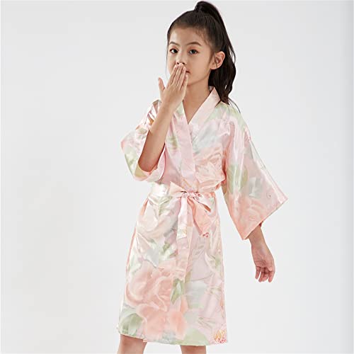 Girls Floral Satin R𝐨bes Silk Kimono R𝐨be Wedding Flower Girl R𝐨bes Dressing Gown Bathr𝐨bes Housecoat3
