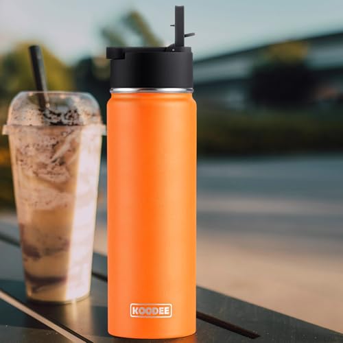 Image of koodee Water Bottle with Straw-26 oz Stainless Steel Vacuum Insulated Metal Sports Water Bottle with Leak Proof Straw Lid (Mango Yellow)