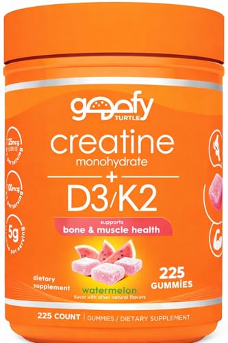 Creatine Monohydrate + D3 K2 Gummies (225 Count. Value Pack) - Muscle, Bone & Performance Support -...