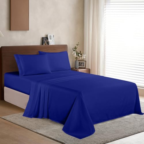 Image of Elegant Comfort Luxury 1500 Premium Hotel Quality Microfiber 4-Piece Sheet Set - Wrinkle Resistant, All Around Elastic Fitted Sheet, Deep Pocket up to 16 inch, California King, Royal Blue