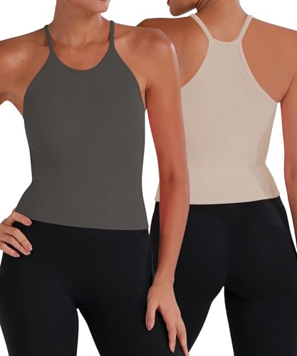 Image of Sunzel Ribbed Crop Tank Top for Women Seamless Racerback Camisole | Buttery Soft Nylon Spandex, Opaque No See Through, Stays in Place, Unpadded, Slim Fit, No Shrink, Yoga Workout Gym Casual
