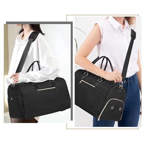 Image of Duffle Bag for Travel, Weekender Bag with Shoe Compartment, Carry On Overnight Bag for Women Gym Bag, Black Gold