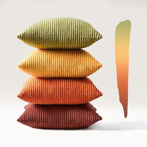 Image of Topfinel Decorative Throw Pillow Covers Cushion Cases, Set of 4 Soft Velvet Modern Double-Sided Designs, Mix and Match for Home Decor, Pillow Inserts Not Included (12x12 inch, Yellow /Orange)