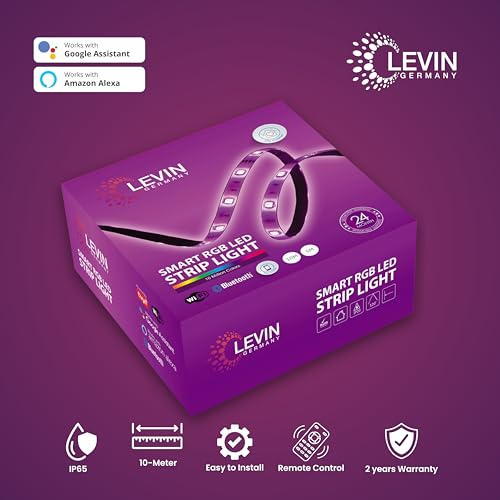 Levin Germany Smart LED Strip Light 10m (32.8ft) RGBW | Alexa&Google Assistant LED Lights Strips | Music Sync RGB Lights for Bedroom, TV, Home Decor | Dimmable Light Strip with App+Remote Control - Image 3