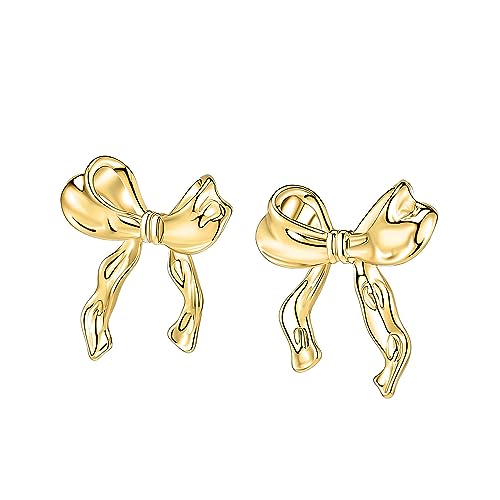 Gold Silver Bow Earrings Women Ribbon Stud Earrings Gift