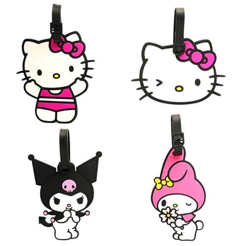 Kuromi, My Melody, and Hello Kitty Luggage Tag for Suitcases 4-Pack Official License, Cute Luggage Tags, Sanrio Gifts for Travel