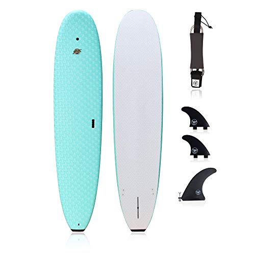 South Bay Board Co. - Premium Surfboard for Beginners –Wax-Free Soft-Top Foam Surfboard –8'8 Heritage - Aqua - Fins & Leash Included –Custom Beginner Shape for Easier, Better Surfing for Adults & Kids