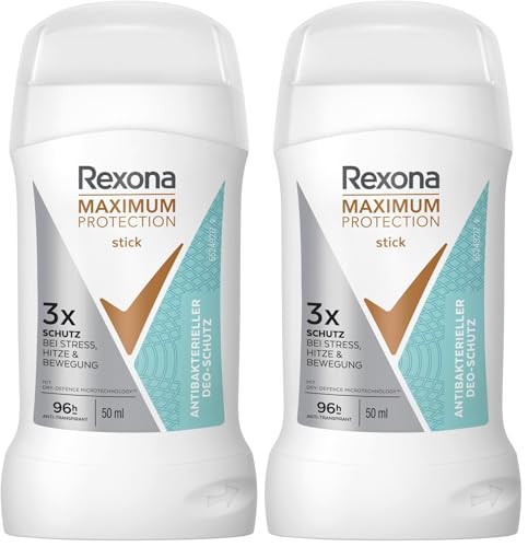 Rexona Women Maximum Protection Anti Transpirant Stick Antibakterieller Deo-Schutz Deodorant mit 96 Stunden Schutz gegen starkes Schwitzen und Geruch mit 3x Schutz bei Stress, Hitze & Bewegung 50 ml