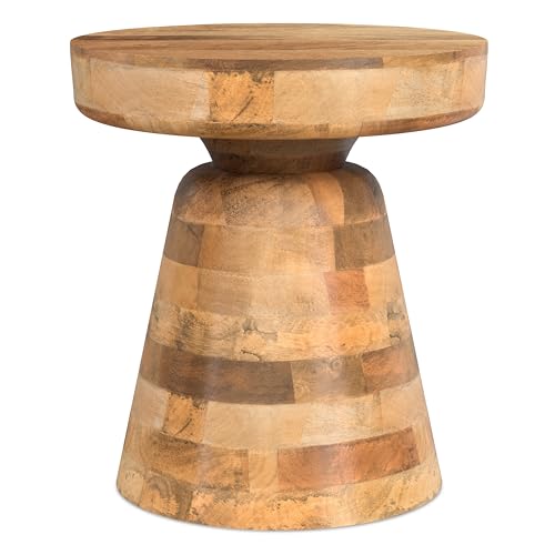 Image of SIMPLIHOME Robbie Accent Table - 16 inch Wide Solid Mango Wood End Table in Natural, Boho Contemporary Rustic Side Table for Living Room or Bedroom with Multipurpose Function, Assembled