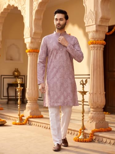 Image of Studio Shringaar Men's Cotton Blend Relaxed Fit Ikat Printed Knee Length Kurta