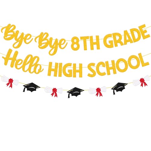 Bye Bye 8th Grade Hello High School Banner 8th Grade Graduation Party Decorations Class of 2026 Next Stop High School Decoration Congrats 8TH Grade Graduation Party Supplies