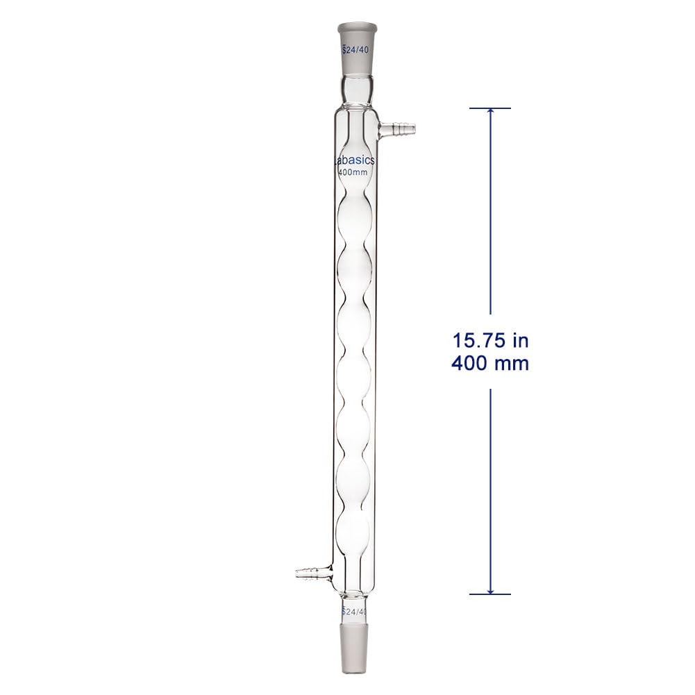 Labasics Borosilicato Vetro Condensatore Allihn con 24/40 Comune e Lunghezza Giacca 400mm, Condensatore in Vetro da Laboratorio Glass Allihn Condenser