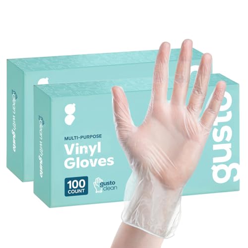 GUSTO Disposable Vinyl Gloves – Clear, Latex-Free, Powder-Free, BPA-Free – Safe for Food Handling, Cooking & Cleaning