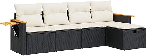 Miniatura 2 de 5-Piece Garden Sofa Set in Black and Cream White, Modular Outdoor Furniture with Weather-Resistant Design, Hidden Storage Compartments for Patio