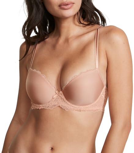 Victoria's Secret Dream Angels Lightly Lined Lace Demi Bra, Adjustable Straps, Bras for Women, Beige (34DDD)