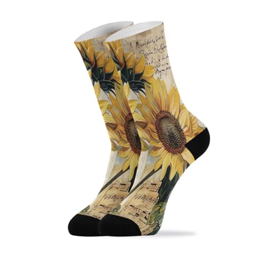 Bulletgxll Sunflowers Women's Men's Crew Socks, Soft Breathable Athletic Socks for Running Cycling Sports, 1 Pairs
