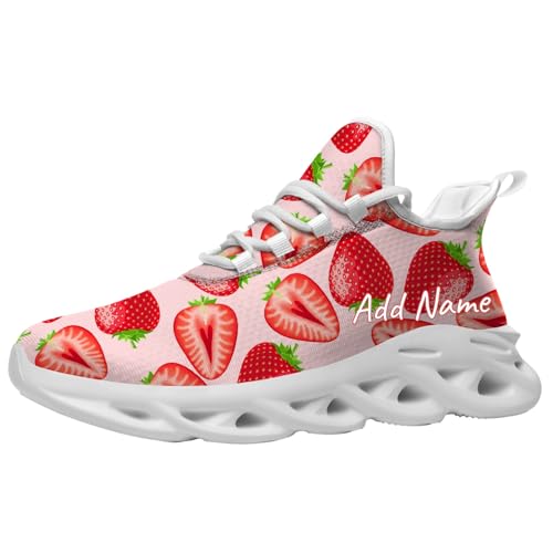Custom Strawberry Sneakers Men Women Running Shoes Add Name Lightweight Walking Tennis Shoes Gifts for Men Women
